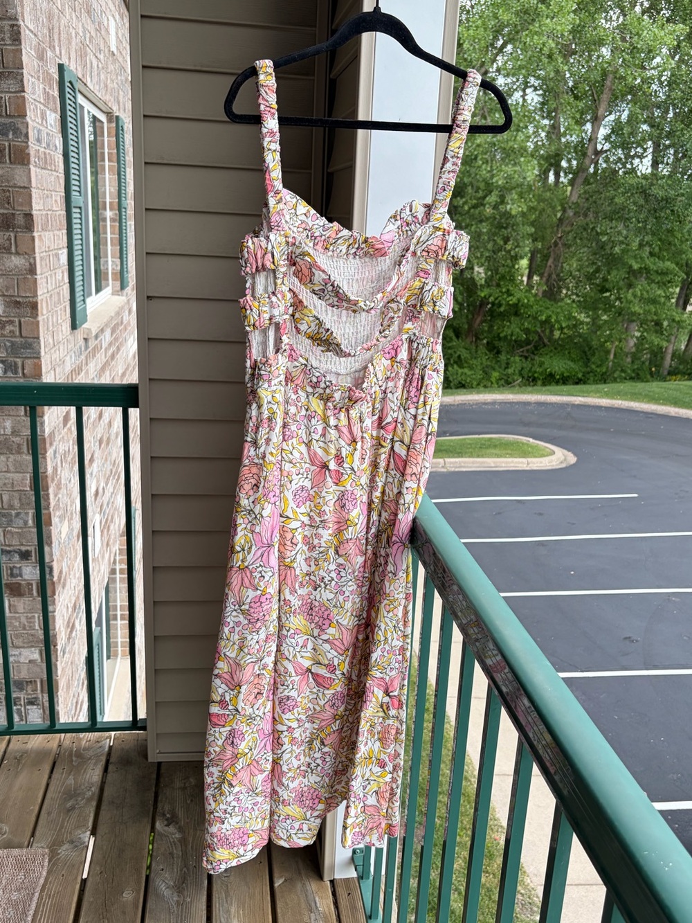 🆕💖 Abbey Glass XL Floral Linen Blend Smocked Maxi Dress Cottagecore Sundress - Picture 4 of 17